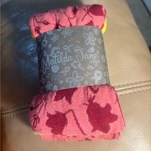 New Discontinued 12/14 Matilda Jane Coral Bells Pink/Green polka Dot Tights.